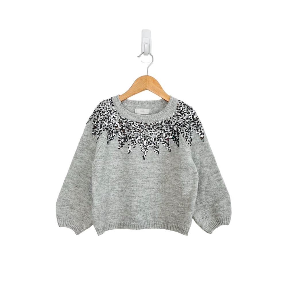 Girls' Grey Sequin Yoke Sweater - Kids Shirt & Top